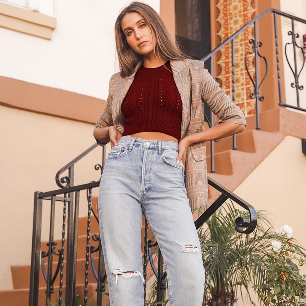 NWT Intimately Free People Short & Sweet Cropped Sweater Top Burgundy Size S